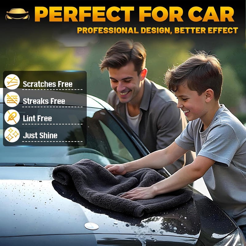 RBUGR Microfiber Towels for Cars, 3 Pack Dual Sided Drying Towels Car Detailing， 1200GSM Car Drying Towel(24″x 36″), Ultra Absorbent Car Cleaning Towel, No Streak or Scratch, Machine Washable - Image 5